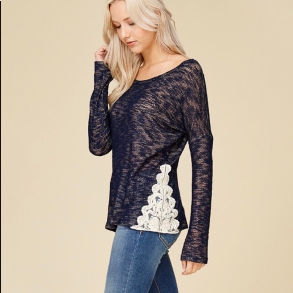 Papermoon Plus Navy Long Sleeve Cross Back Top - Picture 2 of 7